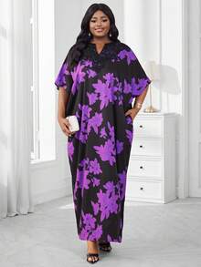 SHEIN Lady 春夏优雅通勤办公波西米亚休闲外出彩色编织缺角舞会礼服一件式袖贴花束腰连衣裙卡夫坦长袍短袖大码连衣裙端庄连衣裙阿巴雅长袍办公连衣裙 - 彩色 - 查看 3