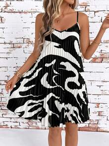 SHEIN Clasi Đầm maxi không dây màu cam xếp ly, đầm san hô, đầm mùa xuân - Đen và trắng - Xem 6