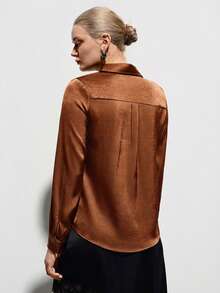 Aveloria Modichic Women's Fashion Button-Down Collar Long Sleeve Blouse - Orange - View 4