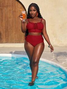 Slaydiva Bộ 2 món đồ bơi nữ màu xanh lá cây gợi cảm, thích hợp cho kỳ nghỉ hè, đi biển, bikini, đồ bơi. - Đỏ - Xem 5