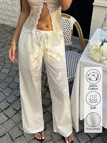Sunnyshic Women's Retro Cotton Embroidered Elegant Pants - White - View 1