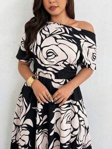 Firerie Đầm trễ vai xoắn phía trước in hoa dành cho nữ cỡ lớn, thời trang cho các buổi hẹn hò và tiệc tùng. - Nhiều màu - Xem 3