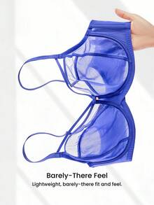LUVLETTE Plus Dream Curve Air Unlined Full Coverage Side Support Airy Blue Mesh Basic Breezy Comfort Minimizer Bra - Blue - View 6