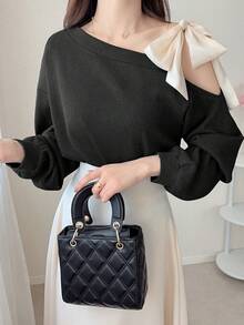 FRIFUL Áo thun dài tay nữ kiểu dáng casual phối màu tương phản, thiết kế xoắn vai, thích hợp mặc mùa hè. - màu đen - Xem 6