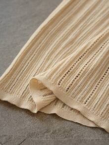 MOTF PREMIUM V领短袖修身针织连衣裙，春夏款 - 杏色 - 查看 8