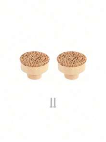 1-3pcs Rattan Drawer Knobs, 1.57inch/40mm Boho Dresser Knobs, Handmade Wood Cabinets Knobs Handles Hardware Woven Wicker Drawer Knobs With Screws For Kitchen Cabinets Dresser Pulls Furniture - Yellow - View 14