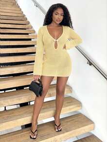 Alexandranx CUT OUT METAL DECOR COVER UP DRESS FOR SUMMER BEACH VACATION - Yellow - View 4