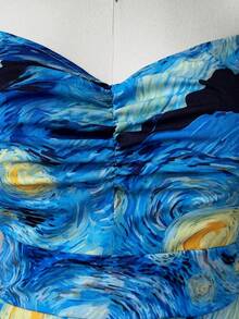 Sweetra Đầm dài tay dáng rộng, cổ đính kim cương, thắt eo, xẻ tà, in họa tiết, cỡ lớn. - Nhiều màu - Xem 4