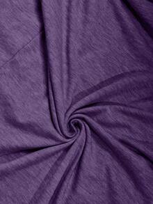 EMERY ROSE Vestido casual de primavera de talla grande con cuello en V, unicolor y mangas vueltas hasta la rodilla - Morado - Ver 3