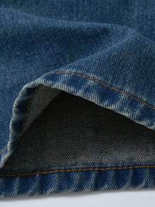 Y2K休闲复古酷炫街头风基础款舒适怀旧宽松蓝色牛仔裤，柔软日常穿着，街头校园风 - 藍色 - 查看 4