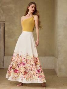 MOTF PREMIUM WOMEN'S FLORAL PRINT LINEN-LIKE LONG SKIRT, CASUAL & DATE WEAR, SPRING/SUMMER - Multicolor - View 6