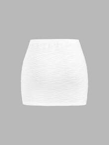 Sweetra 法式优雅时尚纯白慵懒风低腰高开衩金属扣饰夏季时尚派对沙滩度假紧身性感半身裙 - 白色 - 查看 2