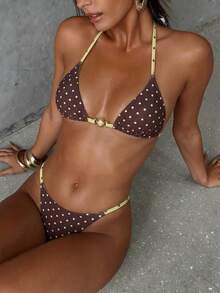 Swim Mod Bộ bikini hai mảnh tam giác hở lưng phối hai chất liệu chấm bi mới dành cho nữ, bộ sưu tập Xuân/Hè 2026. - Nhiều màu - Xem 3