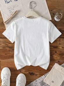 LOONEY TUNES X SHEIN Camiseta casual de manga corta con cuello redondo y estampado de dibujos animados para niña preadolescente - Blanco - Ver 2