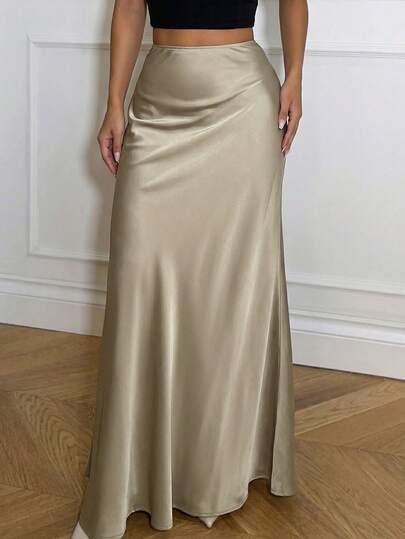 Ronhire 女士优雅缎面半身裙，百搭鱼尾下摆A字裙，日常穿着