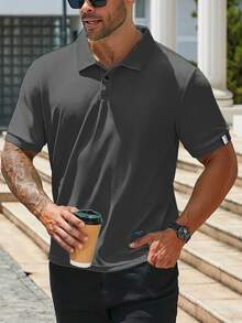 Manfinity Homme Camisa polo de manga corta casual y versátil para hombres de talla grande, para ir al trabajo, formal - Gris Claro - Ver 3