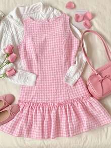 Comfortcana Đầm không tay kẻ caro seersucker dáng bèo nhún, kiểu dáng thanh lịch, dễ thương năm 2026, đầm trắng hồng nhạt cho ngày Valentine, đầm dã ngoại cho nữ, đầm dự tiệc trà màu hồng, đầm họa tiết quả anh đào, đầm thời trang xuân hè mới năm 2026 cho nữ, trang phục đi biển, trang phục đi nghỉ mát, đầm thường ngày cho nữ, đầm mùa hè phong cách Y2K những năm 2000, trang phục nghỉ xuân, đầm mùa xuân, đầm dự tiệc tốt nghiệp, đầm đi nghỉ mát thanh lịch. - Màu Hồng baby - Xem 6