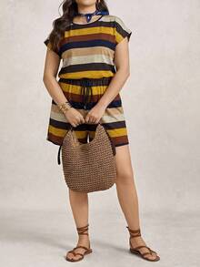 LUNE Mono informal de talla grande a rayas de colores, minimalista y de moda para el verano - Amarillo - Ver 5