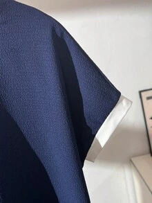 مجموعة قميص أكمام بلا أكمام رقبة دائرية وبنطال ساق واسع للبنات المراهقات، ملابس كاجوال متعددة الاستخدامات للارتداء اليومي والعطلات، تصميم بتباين الأبيض والأسود - أزرق بحري - مشاهدة 10
