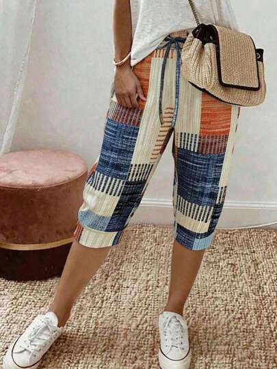 Tropvida Quần lửng nữ cỡ lớn phối màu, kiểu dáng thường ngày, đa năng, thích hợp mặc hàng ngày.