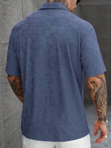 OTTIMOZO Camisa de hombre naranja con textura de jacquard - Azul - Ver 2