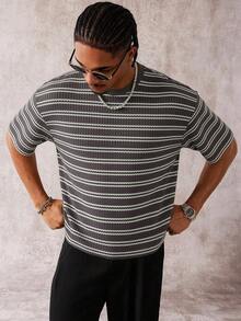 PAVTROS Camiseta de manga corta de cuello redondo casual de uso diario con rayas para hombres - Multicolor - Ver 5