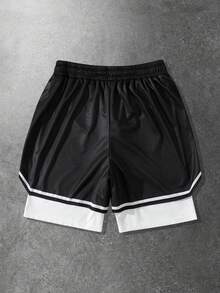 ROMWE MEN Goth Men's Printed Basketball Shorts With 2 In 1 Design, Suitable For Daily Wear In Spring/Summer - Black - View 3