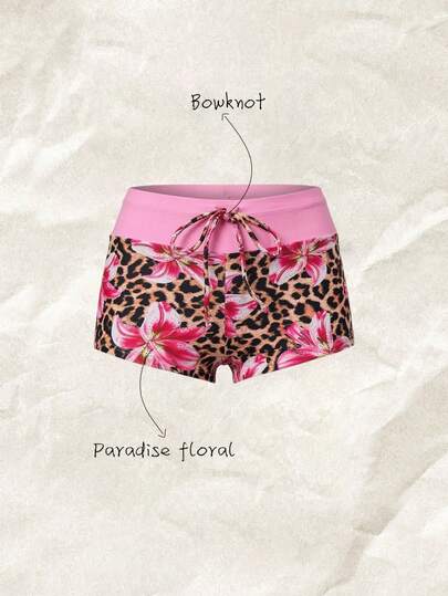 Elavelle Women's High Waist Bowknot Printed Bikini Bottom, Spring/Summer