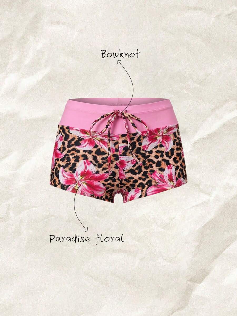 Elavelle Women's High Waist Bowknot Printed Bikini Bottom, Spring/Summer - Multicolor - View 1