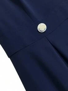 GlowEve CURVE Plus Size Summer Casual Minimalist Button Decor Sleeveless Dress - Navy Blue - View 4
