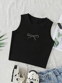 4件套少女蝴蝶结樱桃印花数码条纹吊带背心套装，休闲舒适春夏时尚，多功能户外运动设计，适合野餐、街头摄影、度假、节日、送礼 - 彩色 - 查看 4