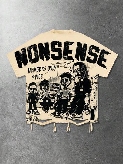 Street Life Camiseta estampada de manga de murciélago para hombre, estilo callejero primavera/verano 2026, adecuada para uso diario