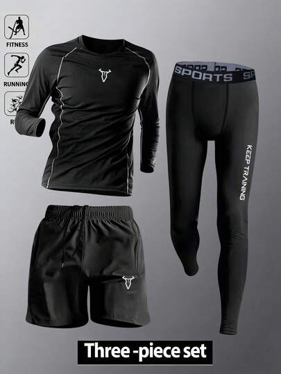 Acti Log Men's Bull Print Long Sleeve T-Shirt And Shorts Sports Suit