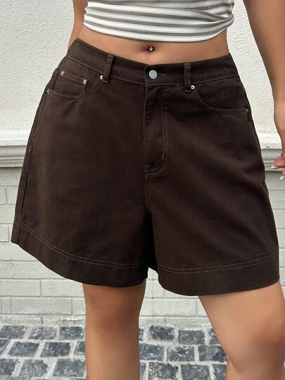 Dazy Plus 纯色休闲百搭牛仔短裤，大码街头风女装，春夏款