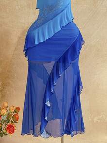 Soleia Đầm nữ in họa tiết hoa cổ điển nhiều màu sắc, cổ xếp ly, gấu đầm bồng bềnh, kiểu dáng đi nghỉ mát. - Màu xanh lam - Xem 7