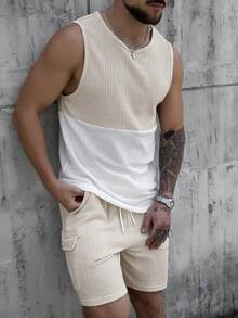 Manfinity Homme Men's Contrast Color Round Neck Sleeveless Casual Summer Vest Set - Multicolor - View 6