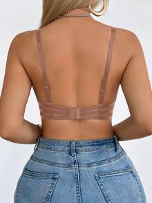 SHEIN 1pc Women Deep V-Neck Backless Bra - Brown - View 2