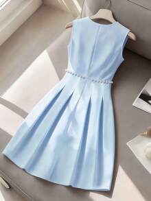 SHEIN Franclia French Pearl Collar Sleeveless Dress - Blue - View 2