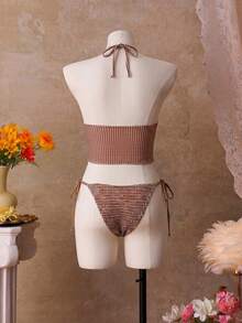 Swim Mod Bộ đồ đi biển thời trang dễ thương, gợi cảm dành cho nữ, gồm áo vest hở lưng kẻ caro và quần bikini buộc dây bên hông, thích hợp cho bãi biển, hồ bơi và tiệc tùng. - Nhiều màu - Xem 2