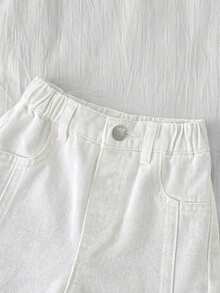 SHEIN Quần jean xanh ống rộng cho bé trai, có gấu quần. - trắng - Xem 3