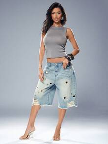 Denimoi Sleeveless Knit Top With Iridescent Button Detail Concert Outfits Vacation Outfits Cut Out Top - Grey - View 4