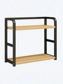 1-Piece Nordic Style Double-Layer Kitchen Storage Rack - Wooden And Iron Storage Rack, Suitable For Storing Dishes, Pots, Pans, Seasonings, And Vegetables | Frees Up Countertop Space, Suitable For Small Apartments | Stable Design Without Drilling - Multicolor - View 1
