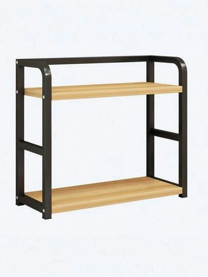 1-Piece Nordic Style Double-Layer Kitchen Storage Rack - Wooden And Iron Storage Rack, Suitable For Storing Dishes, Pots, Pans, Seasonings, And Vegetables | Frees Up Countertop Space, Suitable For Small Apartments | Stable Design Without Drilling