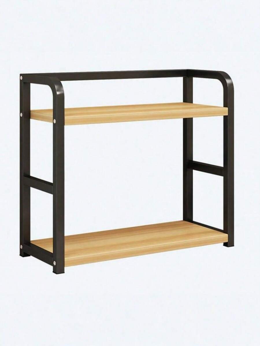 1-Piece Nordic Style Double-Layer Kitchen Storage Rack - Wooden And Iron Storage Rack, Suitable For Storing Dishes, Pots, Pans, Seasonings, And Vegetables | Frees Up Countertop Space, Suitable For Small Apartments | Stable Design Without Drilling - Multicolor - View 1