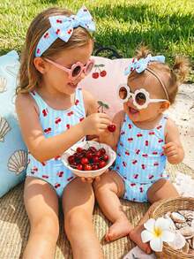 SHEIN Baby Girls Casual Minimalist Fitted One-Piece Swimsuit, Suitable For Summer - Multicolor - View 3