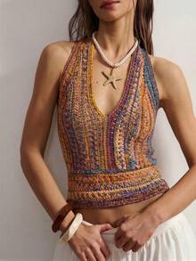 Bohemela 女士撞色露背系带性感百搭约会之夜针织上衣 - 彩色 - 查看 8