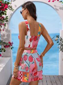Vivid Eden Bộ 2 món gồm áo vest và quần short bằng vải chiffon in họa tiết dành cho nữ, thích hợp cho kỳ nghỉ xuân/hè. - Nhiều màu - Xem 2