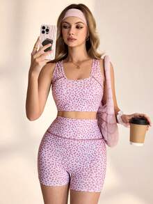 SHEIN Unity 女士碎花露脐背心和高腰短裤两件套 - 彩色 - 查看 2