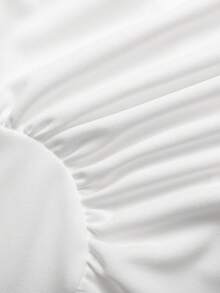 SHEIN 少女白色优雅方领褶皱腰身短袖中长连衣裙 - 白色 - 查看 6