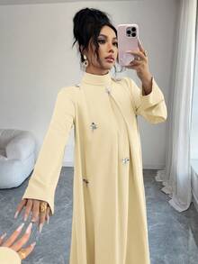 Yasmyna Women's Solid Color Minimalist Everyday 3D Decor Arabic Style Dress - Yellow - View 5